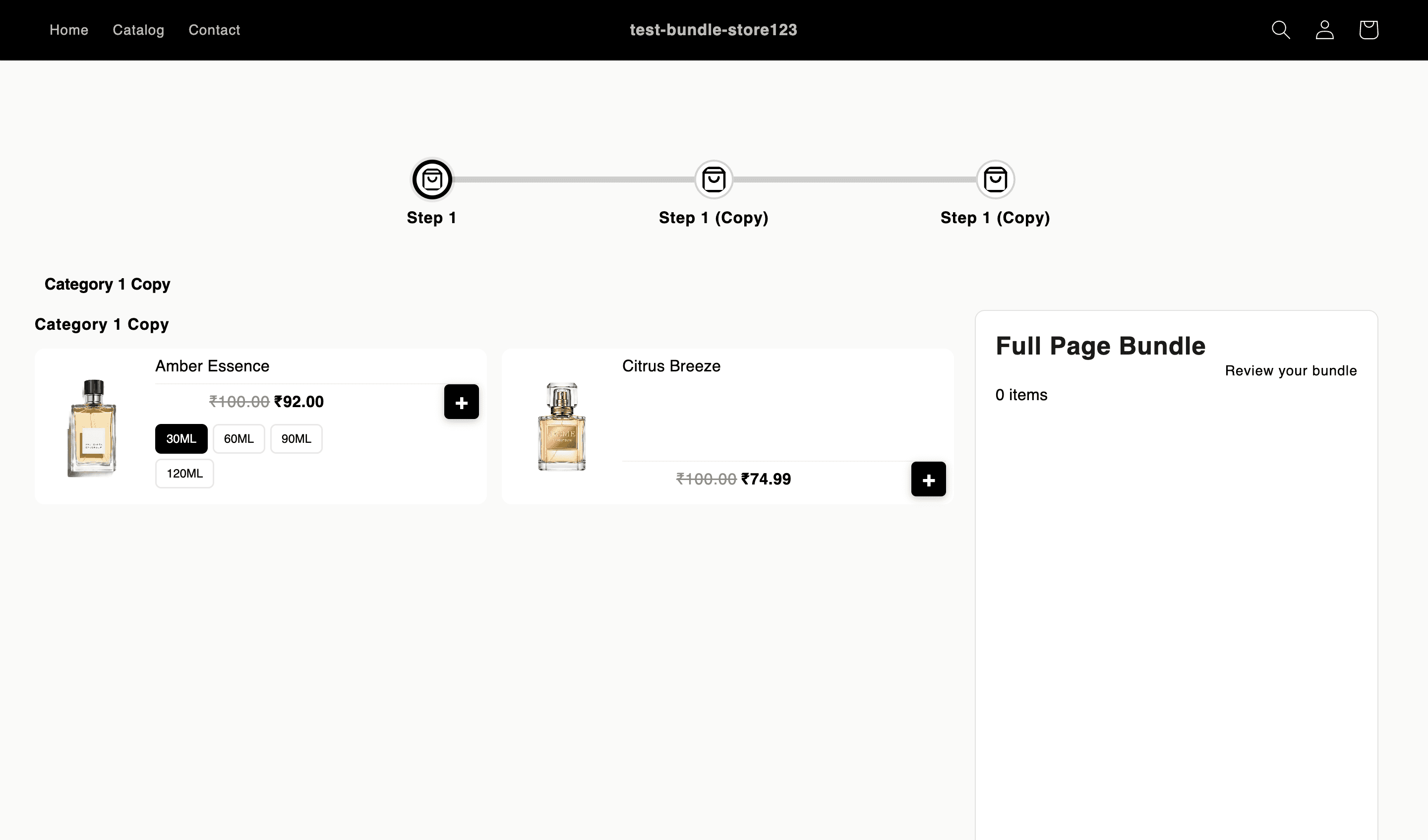 A live full-page bundle on the Wolfpack demo store — Amber Essence fragrance kit